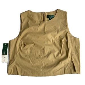 Lauren Ralph Lauren Blouse Petite Sz 14P Sleeveless Cropped Cashew Tan Womens